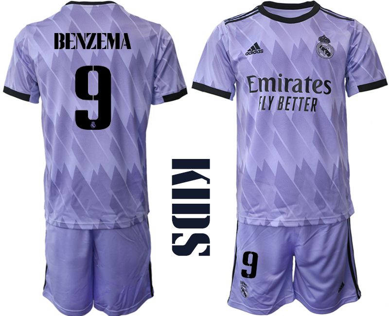 Cheap Youth 2022-2023 Club Real Madrid away purple 9 Soccer Jersey